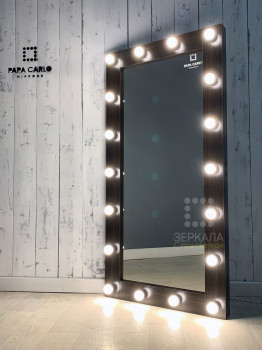 Гримерное зеркало венге с подсветкой лампами 140х80 см премиум