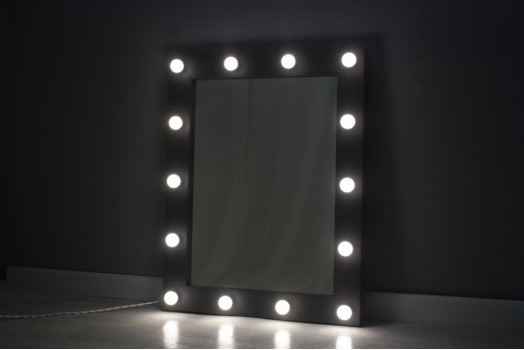 Гримерное зеркало 80х60 с подсветкой лампами черное