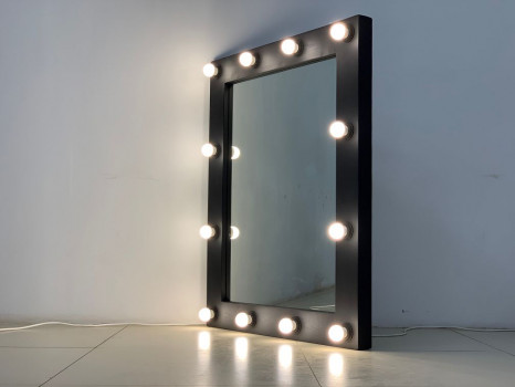 Гримерное зеркало в стиле лофт 100x80 черного матового цвета 14 ламп по контуру