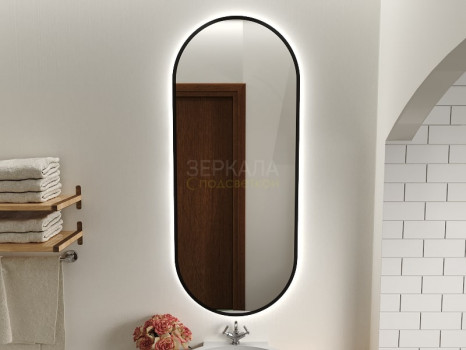 Овальное зеркало в ванную комнату с подсветкой Бикардо Блэк 60х90 см