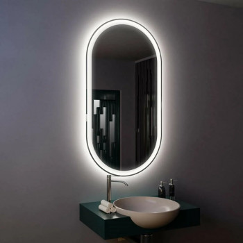 Овальное зеркало в ванную комнату с подсветкой Амати 50х80 см