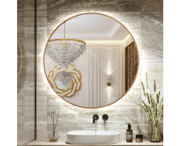 Зеркало с парящей подсветкой для ванной комнаты в золотой рамке Мун Голд