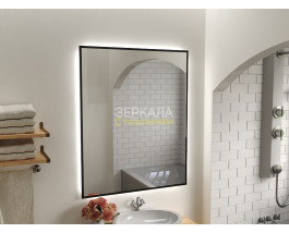 Зеркало с интерьерной подсветкой для ванной комнаты в черной рамке Прайм Блэк 100х100 см