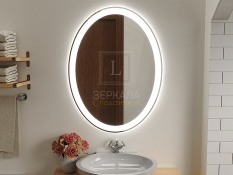 Овальное зеркало в ванную комнату с подсветкой Амелия 70х100 см