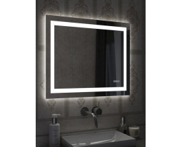Зеркало для ванной с подсветкой и часами Мария