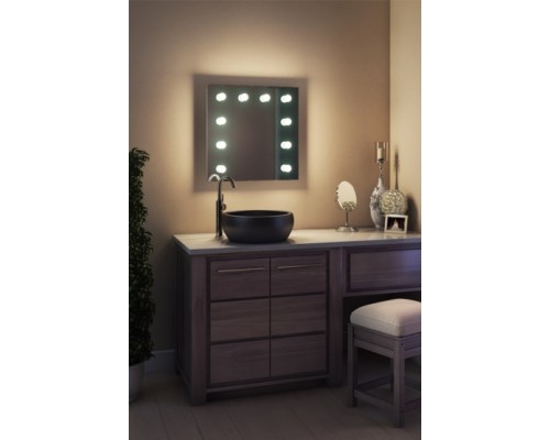 Зеркало в ванную комнату с подсветкой лампочками Ария 40 на 40 см