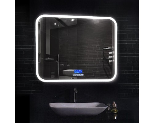 Зеркало в ванную комнату с подсветкой, часами и музыкой Армани 80х60