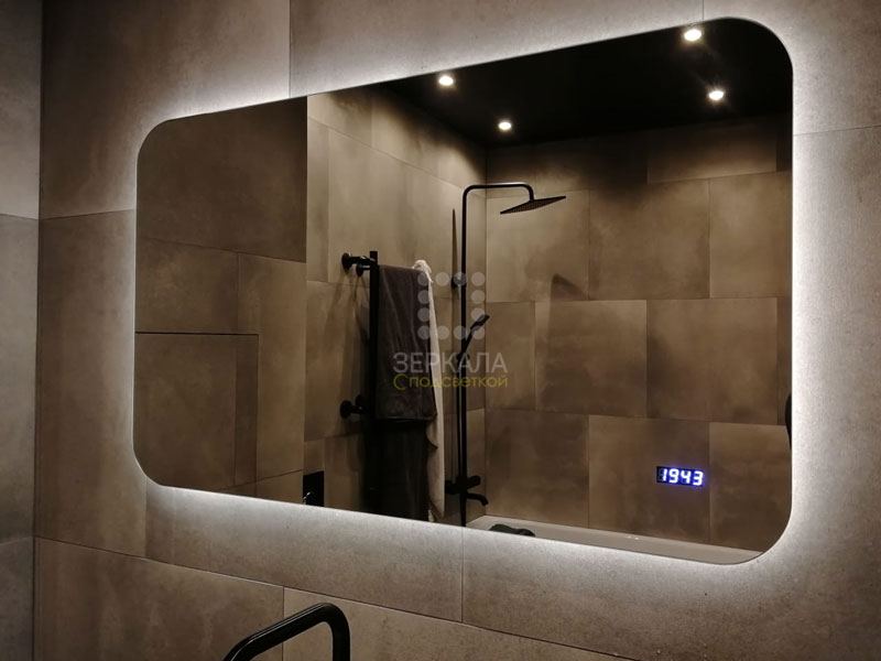 зеркало для ванной комнаты с подсветкой и часами Бикардо