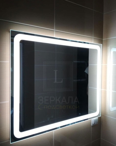 прямоугольное зеркало для ванной комнаты с закругленной подсветкой Беллона